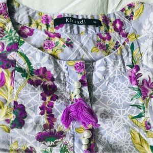 Khaadi Pret Printed Pakistani Cotton Kurta Embroidery Light Gray/Purple Size 10